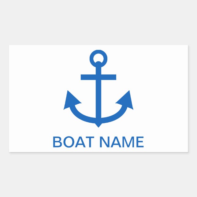 Sticker Rectangulaire Ancre Bleu Personnalisé Votre Nom De Bateau (Devant)