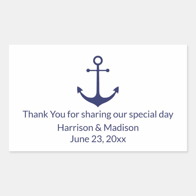 Sticker Rectangulaire ancre nautique mariage marine bleu blanc faveurs (Devant)