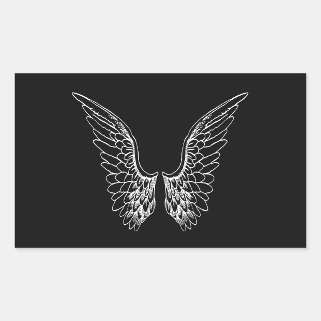 Sticker Rectangulaire Ange blanc ailes sur Arrière - plan noir (Devant)