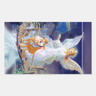 Sticker Rectangulaire Ange gardien, enfants et pont