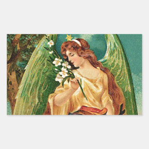 Sticker Rectangulaire Angel tenant une branche florale