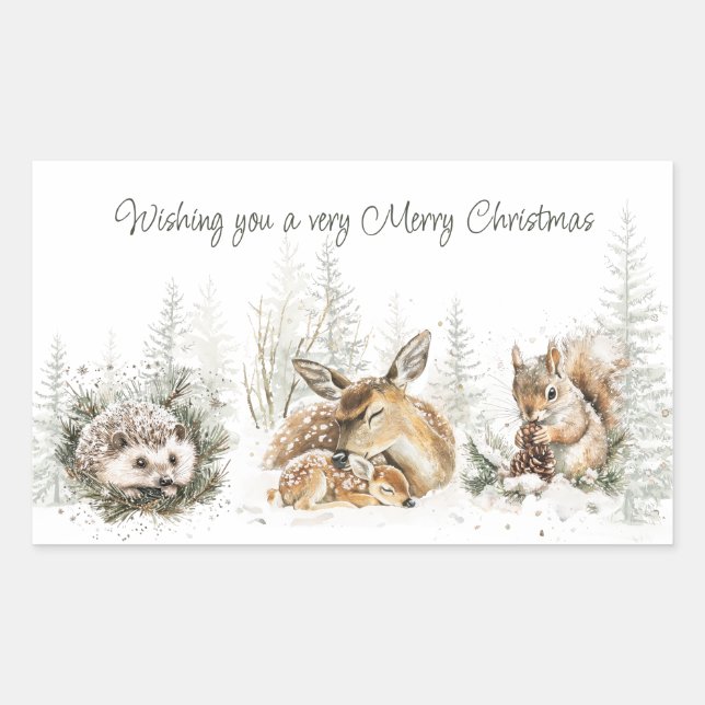 Sticker Rectangulaire Animals Winter Forest Christmas (Devant)