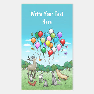 Sticker Rectangulaire Animaux avec ballons de fête