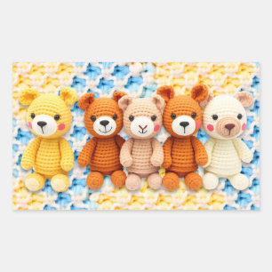 Sticker Rectangulaire Animaux en peluche au crochet bleu et jaune
