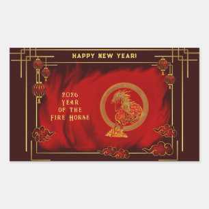 Sticker Rectangulaire Année du Cheval de Feu , Bonne Année Lunaire