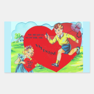 Sticker Rectangulaire Années 1930 Valentine Mon coeur est en l'air
