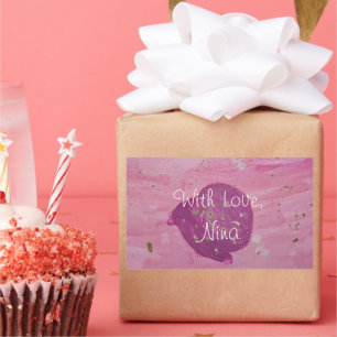 Sticker Rectangulaire Anniversaire Galaxie Cosmique Rose Aquarelle
