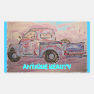 Sticker Rectangulaire antique beauté bleu patina camion
