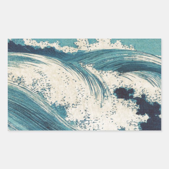Sticker Rectangulaire Antique Japonais Bleu Vagues Océan Imprimer (Devant)