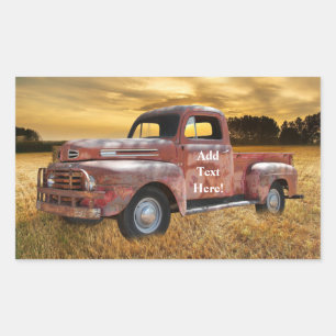 Sticker Rectangulaire Antique Red Truck Farm Sunset