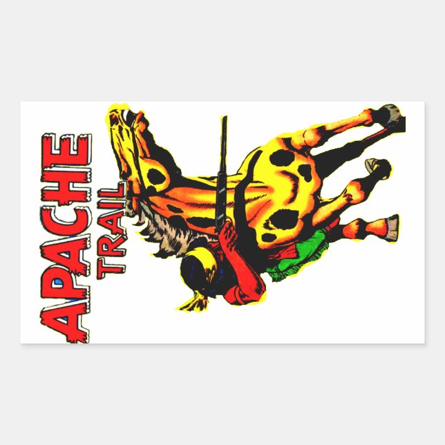 Sticker Rectangulaire Apache Trail #1, Amérindien Avec Bannière (Devant)