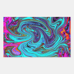 Sticker Rectangulaire Aqua Bleu et Groovy Noir Art Abstrait Rétro