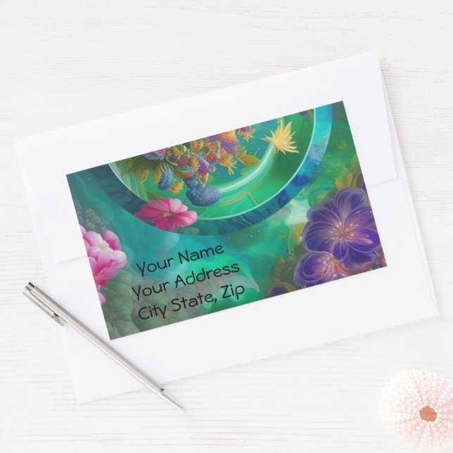 Sticker Rectangulaire Aqua Floral Jardin sous-marin Abstrait (Enveloppe)