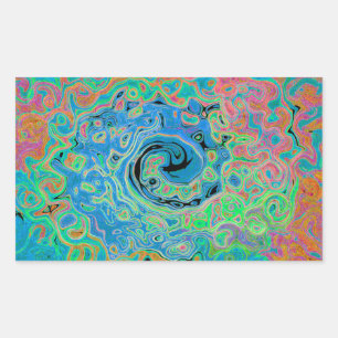 Sticker Rectangulaire Aquarelle bleu Super Abstrait rétro liquide