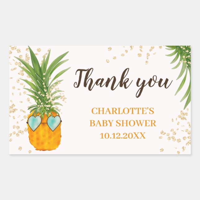 Sticker Rectangulaire Aquarelle d'ananas mignonne merci baby shower (Devant)
