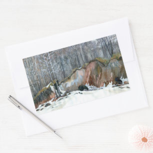 Sticker Rectangulaire Aquarelle de ravin neigeux sur soie