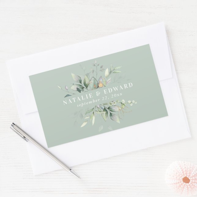 Sticker Rectangulaire Aquarelle feuillage mariage faveur rectangulaire (Enveloppe)