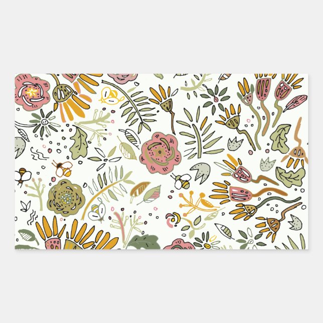 Sticker Rectangulaire Aquarelle Florale Fleurs d'abeille Élégante Modern (Devant)