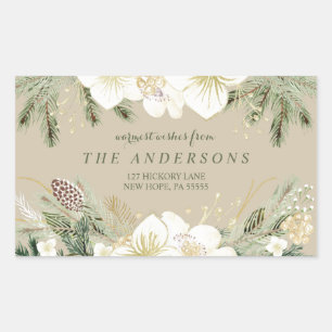 Sticker Rectangulaire Aquarelle Florale Noël Adresse de retour
