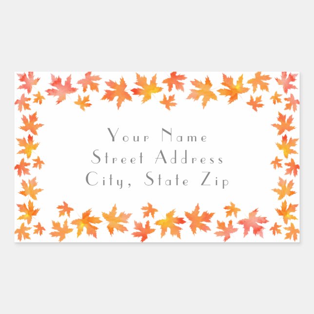 Sticker Rectangulaire Aquarelle orange jaune Feuille d'érable Garland (Devant)