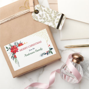 Sticker Rectangulaire Aquarelle Poinsettia Fleur Holly Noël