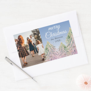 Sticker Rectangulaire Aquarelle rose Arbre de Noël Photo artistique