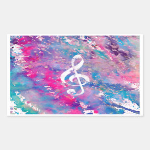 Sticker Rectangulaire Aquarelle rose bleu Paint Music Note Acier Clef