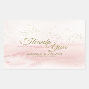Sticker Rectangulaire Aquarelle rose or Type Mariage Merci