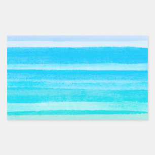 Sticker Rectangulaire Aquarelle Turquoise bleu océan Ombre Stripe