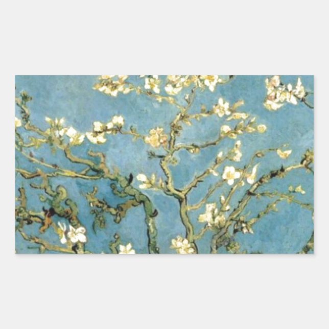 Sticker Rectangulaire Arbre d'amande en fleurs par Van Gogh (Devant)