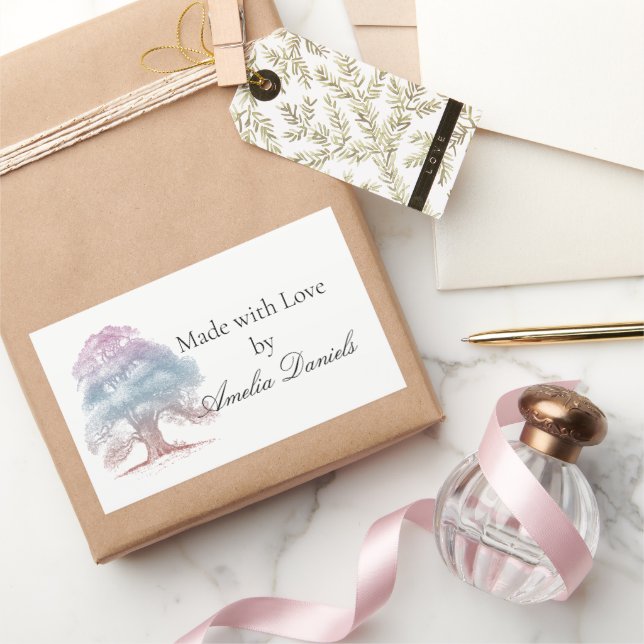 Sticker Rectangulaire Arbre de chêne fait avec amour (Cadeaux)