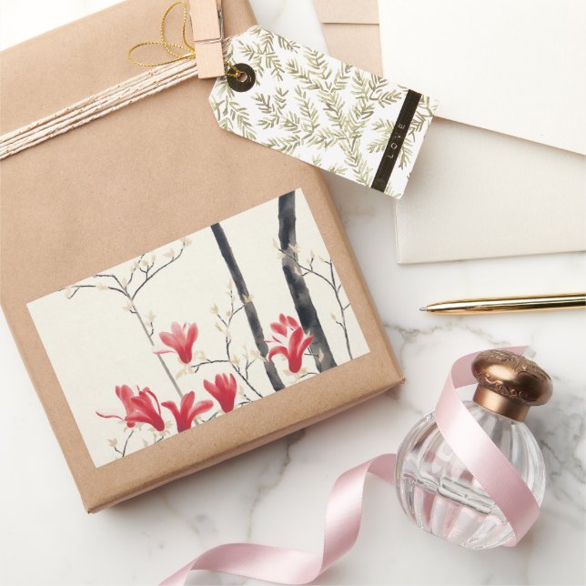 Sticker Rectangulaire Arbre de Magnolia par Kobayashi Kokei, Nature Vint (Cadeaux)