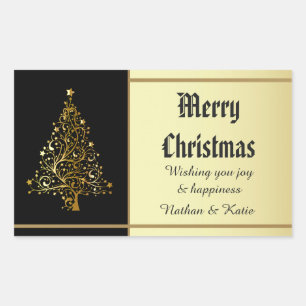 Sticker Rectangulaire Arbre de Noël en or orné