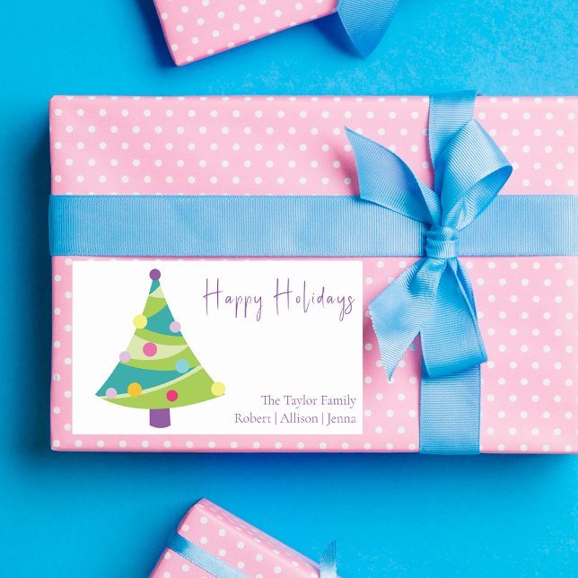 Sticker Rectangulaire Arbre de Noël Whimsical moderne | Nom de famille (Créateur téléchargé)