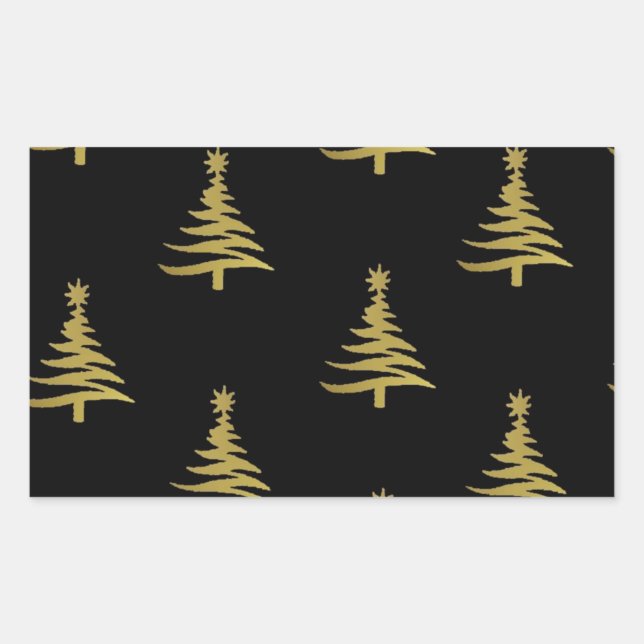Sticker Rectangulaire Arbres de Noël en or sur noir (Devant)