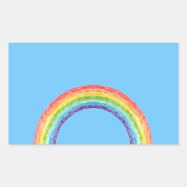 Sticker Rectangulaire Arc en ciel et ciel bleu (Devant)