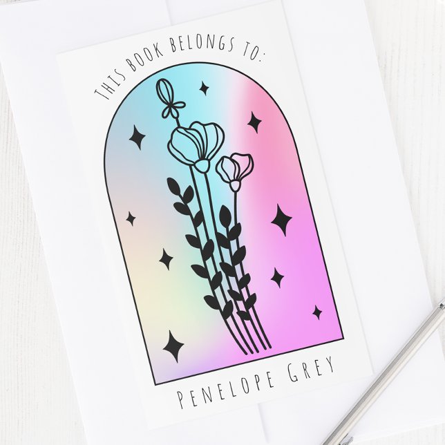 Sticker Rectangulaire Arc Floral Hologramme Pastel Plaque de livre (Créateur téléchargé)