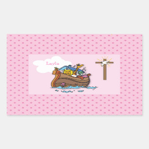 Sticker Rectangulaire Arche de Noé personnalisable pour baptême de bébé