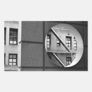 Sticker Rectangulaire Architecture circulaire et lignes Photo noir et bl
