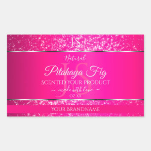 Sticker Rectangulaire Argent rose avec initiales de Parties scintillant