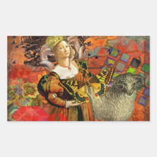 Sticker Rectangulaire Aries Orange Woman : Collage d'art antique gothiqu
