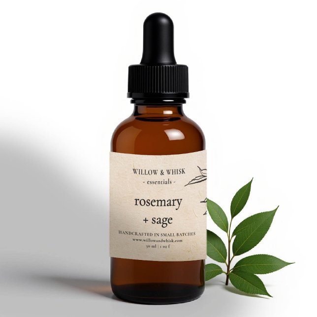 Sticker Rectangulaire Aromathérapie artisanale Essential Huile Kraft Lea (essential oil bottle label kraft botanical leaf custom packaging artisan maker business gifting)