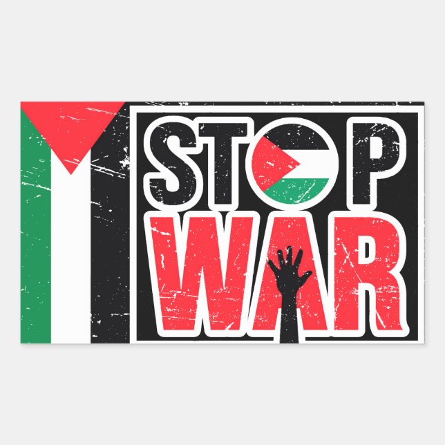 Sticker Rectangulaire Arrêter la guerre - La vie des Palestiniens Matièr (Devant)