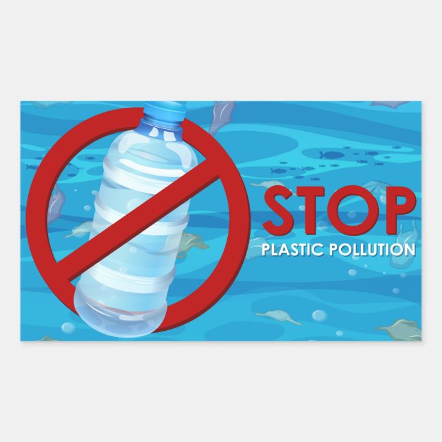 Sticker Rectangulaire Arrêter la pollution plastique (Devant)