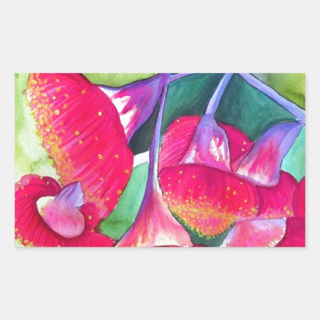Sticker Rectangulaire Art de l'aquarelle australienne à fleurs rouges (Devant)