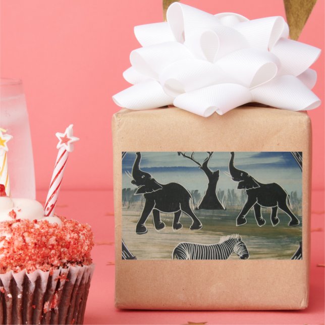 Sticker Rectangulaire Art Eléphant Africain (Fête)