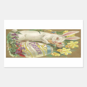 Sticker Rectangulaire Artiste lapin de Pâques vintage