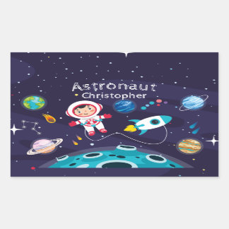 Sticker Rectangulaire Astronaut child on the moon, monogrammed name