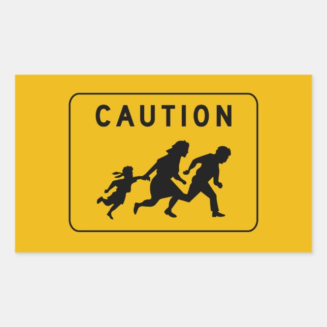 Sticker Rectangulaire Attention à la traversée, Signal d'avertissement d (Devant)