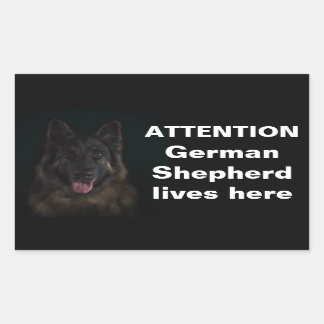 Sticker Rectangulaire Attention berger allemand vit ici